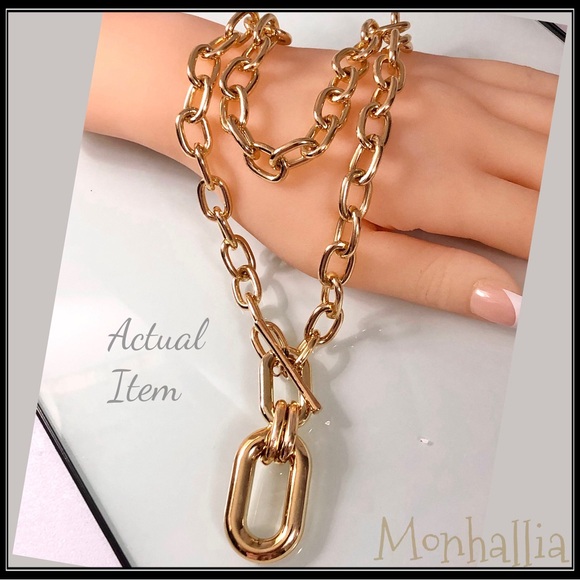 NEW CHUNKY GOLD INTERLOCK CHAIN LINK NECKLACE - Picture 4 of 6